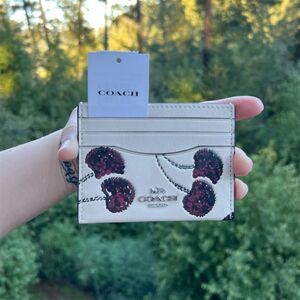 COACH Slim Id Card Case With Cherry Print CDG88 NWT AUTHENTIC